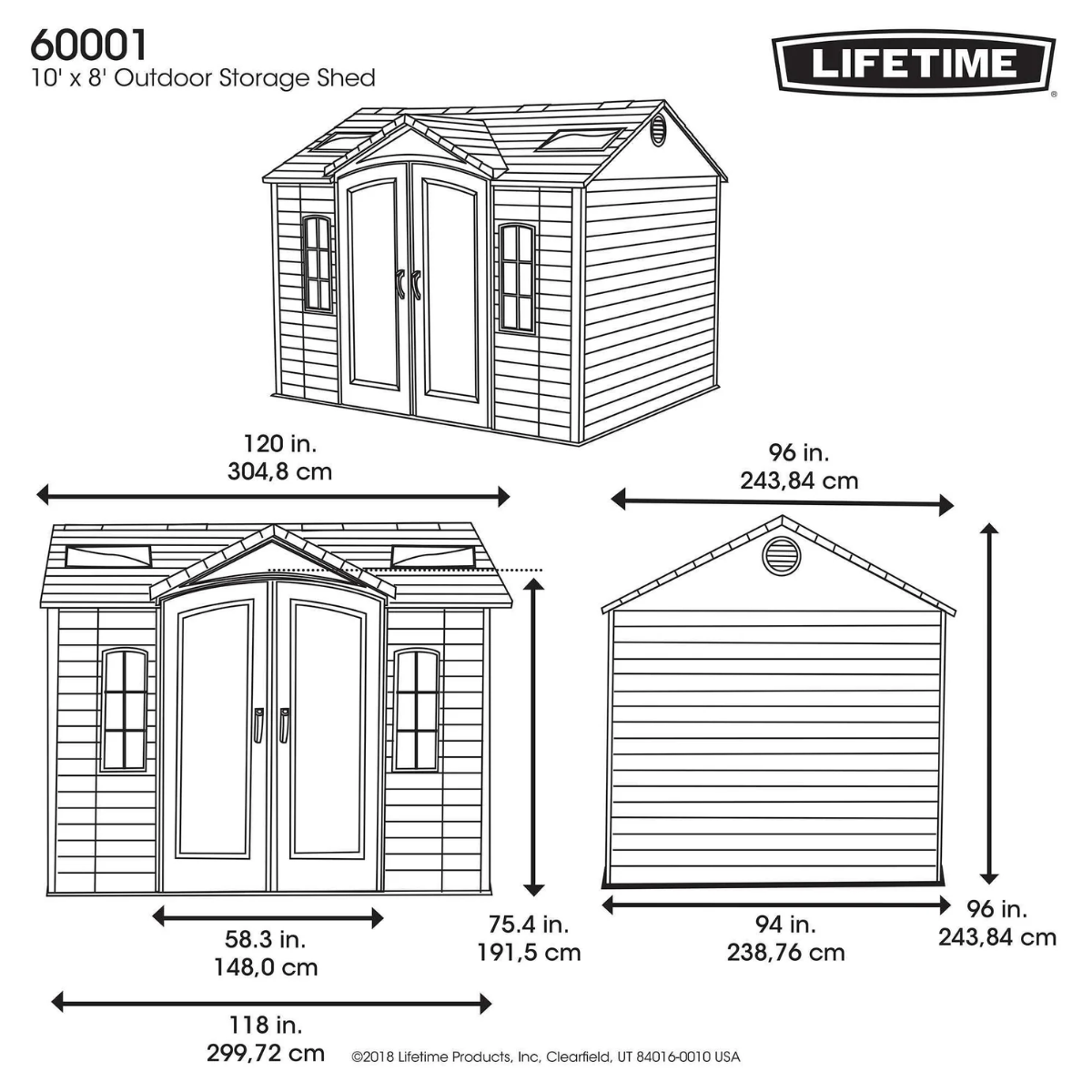 Lifetime 10 Ft. X 8 Ft. Outdoor Storage Shed - 60001